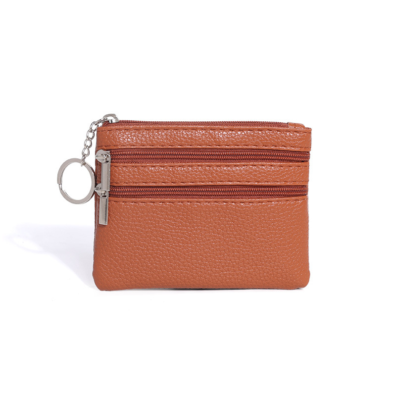 Cartera corta con cremallera para mujer patrón de Litchi de tres bolsillos mini bolsa de monedas multifuncional llavero bolsa de monedas
