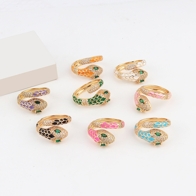 Fashion Snake Copper Open Ring Plating Zircon Copper Rings