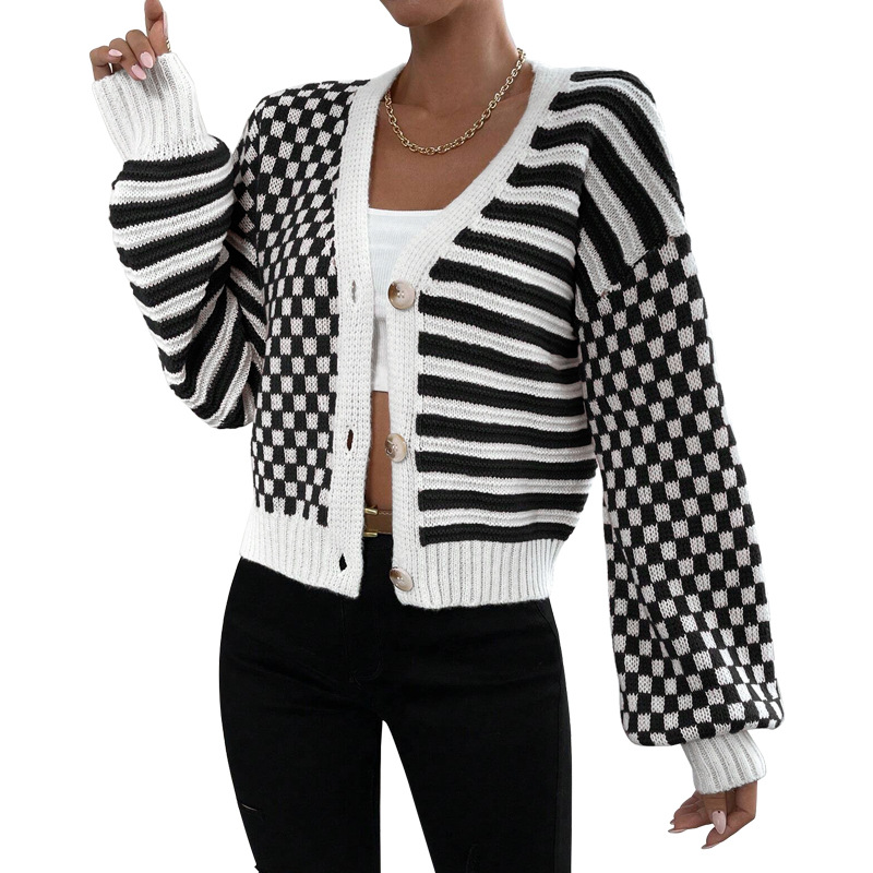 Women's Clothing Women's Knitted Cardigan Autumn/Winter Style Plaid Striped Top Sweater Style For Formal & Casual For Women_ecoleips.com