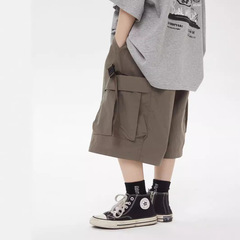 24夏季新款工裝風男童中褲織帶裝飾簡約速乾涼爽童褲