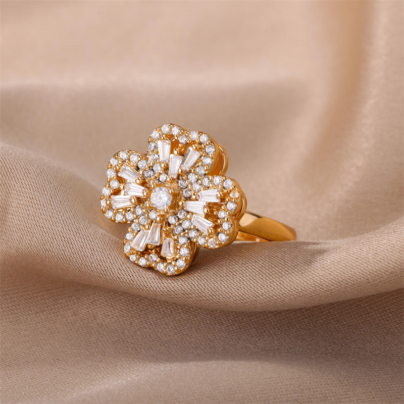 Fashion Flower Copper Plating Zircon Open Ring 1 Piece