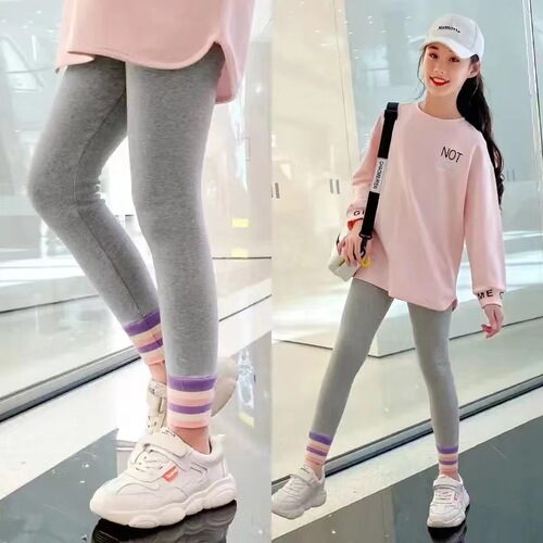 Girls' Pants Spring and Autumn Style Children's Leggings Cotton Outerwear Girl Spring Outfit Pants Medium and Large Children Versatile Trendy