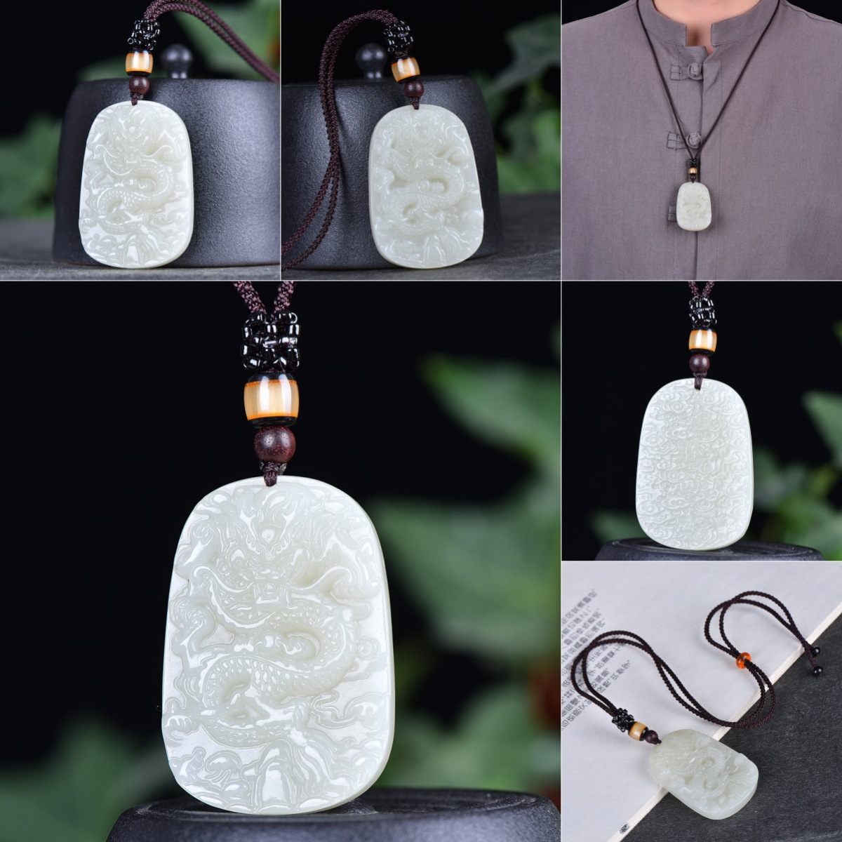 HETIAN JADE DOMINEERING PANLONG JADE 브랜드 천연 제이드 기둥 칭티안 드래곤 펜던트 신장 화이트 제이드 조디악 드래곤 펜던트