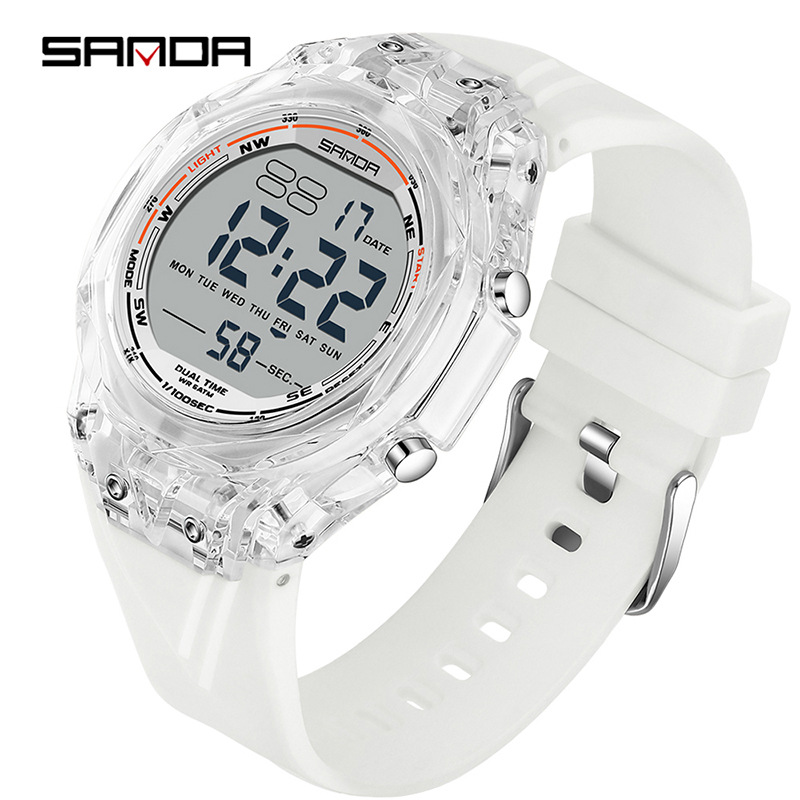 Reloj electrónico SANDA esfera transparente nocturna impermeable reloj multifuncional segmentación reloj de pulsera