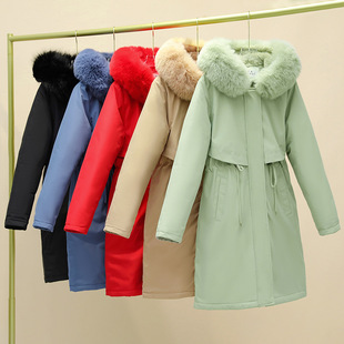 Fleece-Lined Thick Parka for Women 2025 New Cotton Coat, Mid-Length Winter Korean Version, Loose Fit with Large Fur Collar Women's Jacket
