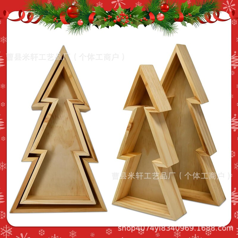 Cross-Border New Wooden Tray Christmas Tree Service Tray Country Style Farmhouse Holiday Decoration Tray Snack Cheese Tray