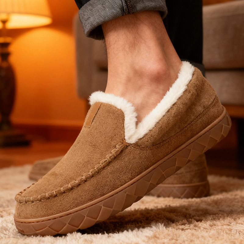 Men's Fleece-Lined Warm Snow Boots, Outdoor Non-Slip and Wear-Resistant Slip-On Loafers, Home Warm Cotton Shoes Men's Fleece-Lined Warm Snow Boots, Outdoor Non-Slip and Wear-Resistant Slip-On Loafers, Home Warm Cotton Shoes