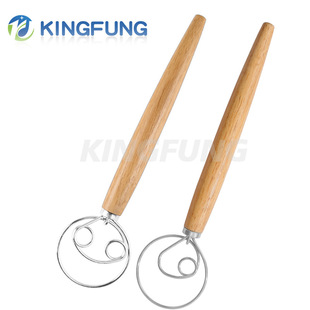 430 stainless steel flour mixer dough wooden handle coil mixing rod and noodle whisk baking supplies