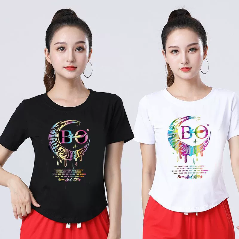 Одежда для квадратных танцев, красочные хлопковые топы с короткими рукавами из ледяного фарфора с цветным принтом для женщин, с круглым вырезом и короткими рукавами