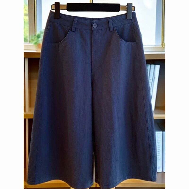 2025 New Summer Straight Wide-Leg Retro Pants for Women, Fashionable Cropped Thin Slimming Pants, Loose Casual Pants