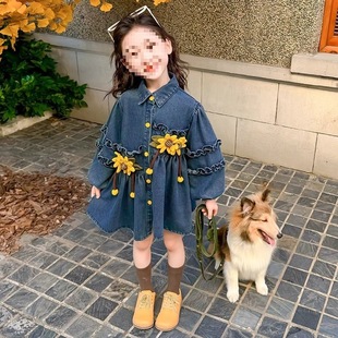 Girls' Sunflower Denim Jacket Autumn 2025 New Stylish Fashionable Children's Baby Mid-Length Trench Coat