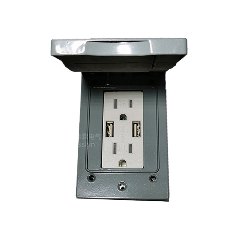 UL美标USB插座 美式插座带铝铁防水盖底盒 美规明装工业插座