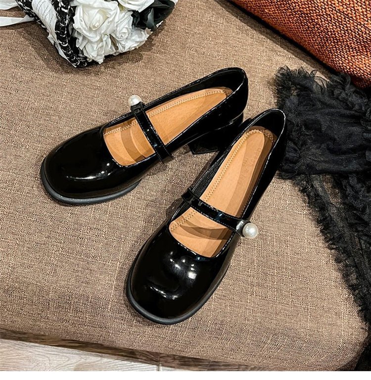 Estilo francés tacón grueso Mary Jane zapatos de cuero 2023 otoño nueva moda JK zapatos punta redonda mediados talón zapatos de una sola capa