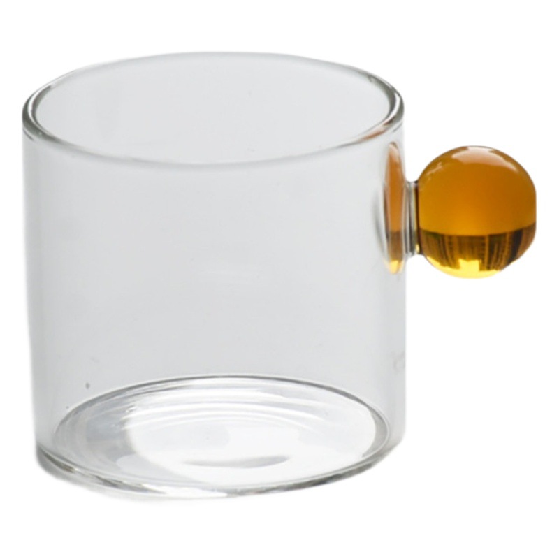 Lindo mango de bola pequeña taza de leche vidrio doméstico pequeña taza de té con mango transparente bebida de vidrio taza de leche de una sola capa taza