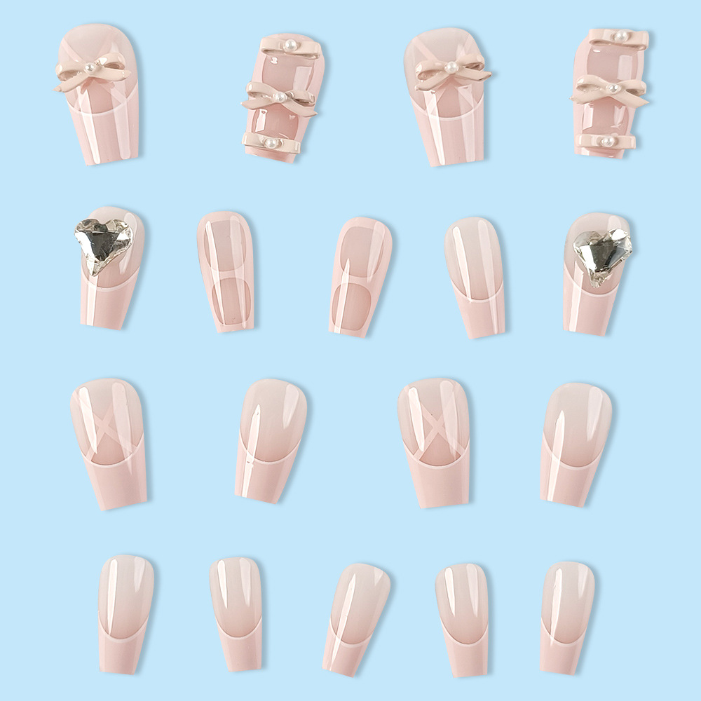 Estilo ins desgaste corto de uñas zapatos de ballet Rosa manicura francesa pieza de uñas amor vidrio parche de uñas de diamante grande