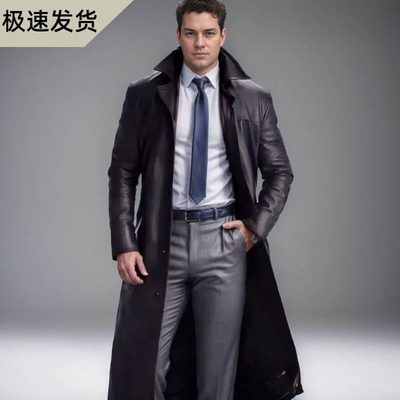 2024 European and American Men's Elegant Slim-Fit Pu Leather Extended Coat Jacket Men's Light Luxury Tough Casual Versatile 2024 European and American Men's Elegant Slim-Fit Pu Leather Extended Coat Jacket Men's Light Luxury Tough Casual Versatile