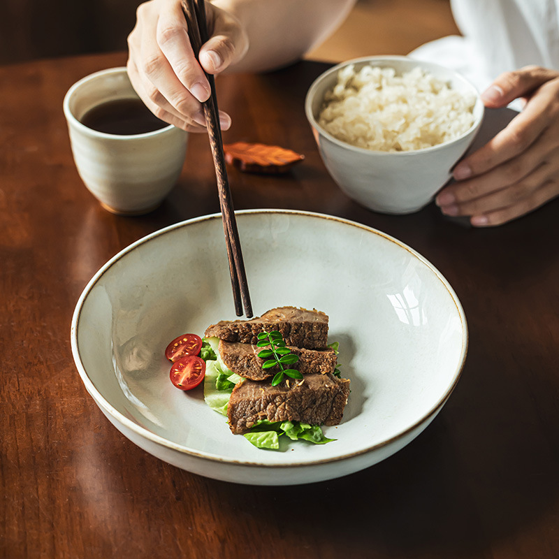 Simple retro trazado de cerámica cuencos cubiertos cuencos redondos cuencos de platos caseros cuencos de platos de comida occidental cuencos de ensalada cuencos de pasta