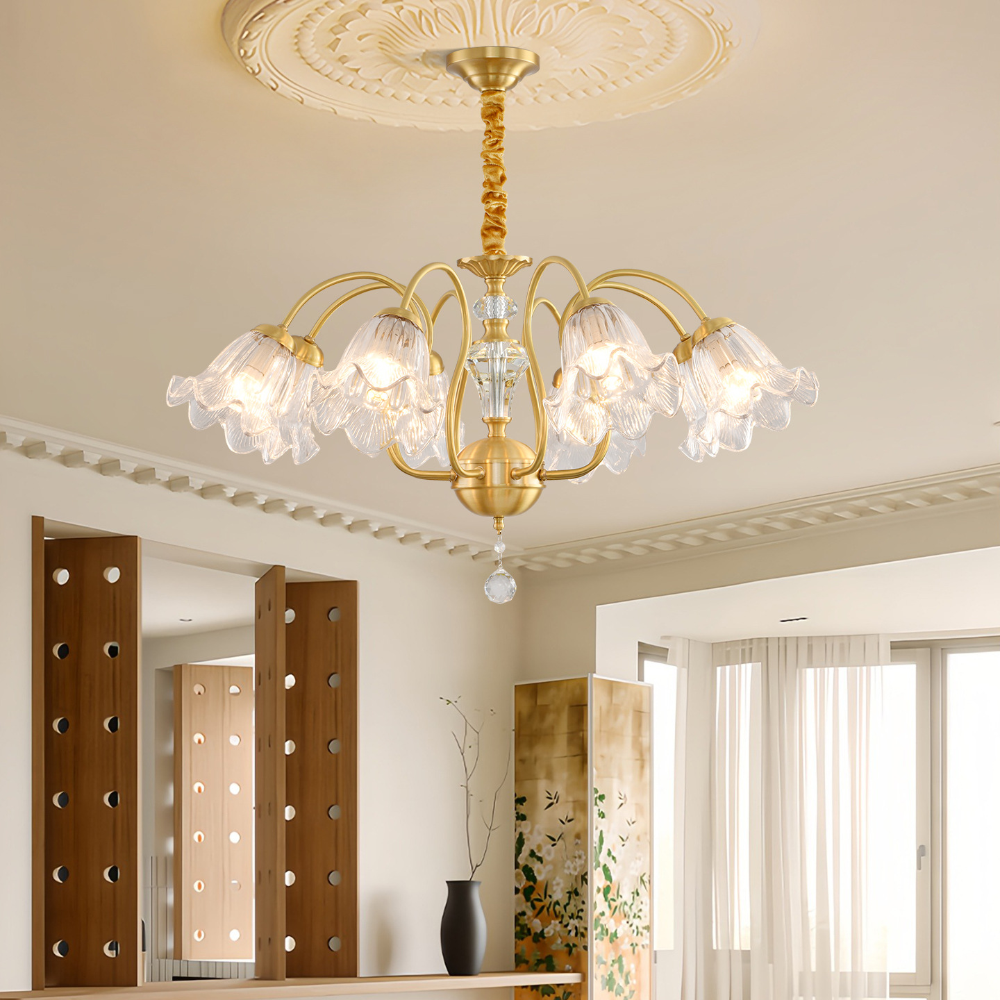 América de bronce sala de estar lujosa luz lujosa atmósfera candelabro flor francesa retro atmósfera romántica creativa lámpara de vestíbulo 413L