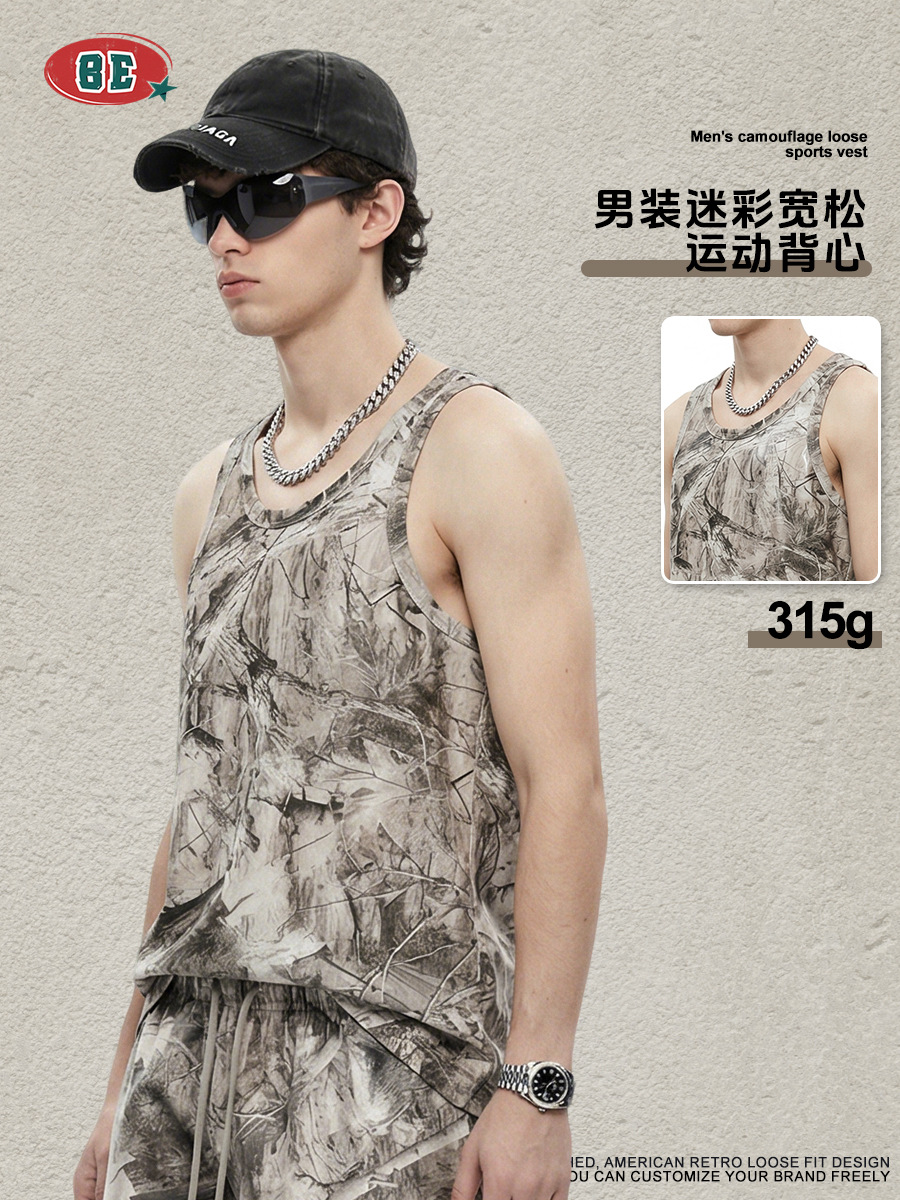 Be Hombres| Verano estilo americano de moda callejera camuflaje chaleco deportivo suelto acondicionamiento físico al aire libre chaqueta para hombre