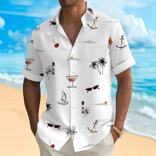 Hot New Coconut Tree Gradient Print Men's Shirt Summer Street Loose Shirt Foreign Trade Wish Shirt