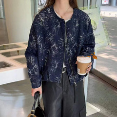 圆领印花夹克外套女欧洲站2025年秋季新款时尚复古宽松显瘦夹克潮