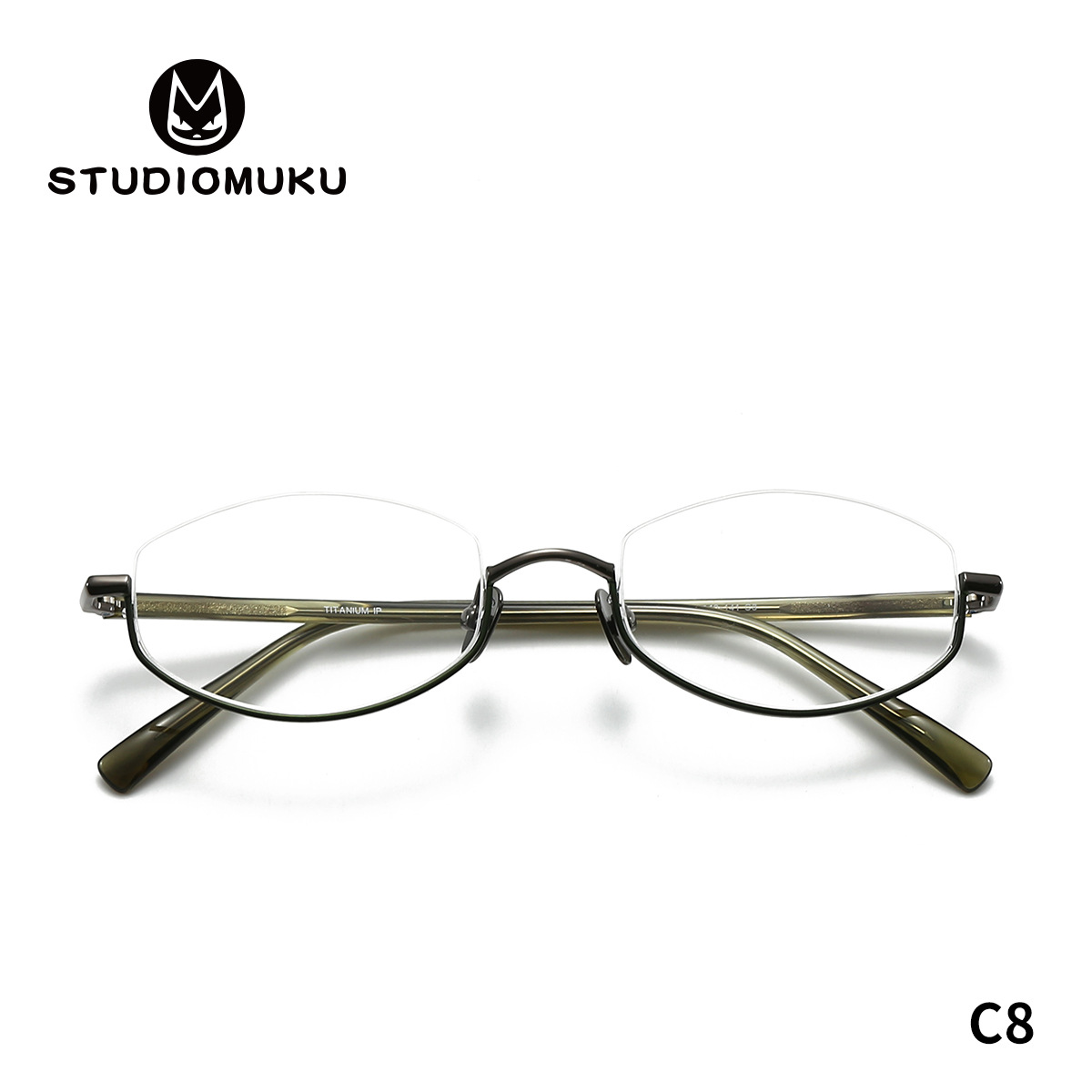 STUDIOMUKU Gafas frescas de madera Montura de gafas de medio marco poligonal Accesorios de moda moderna Montura de gafas de espejo plano image 4