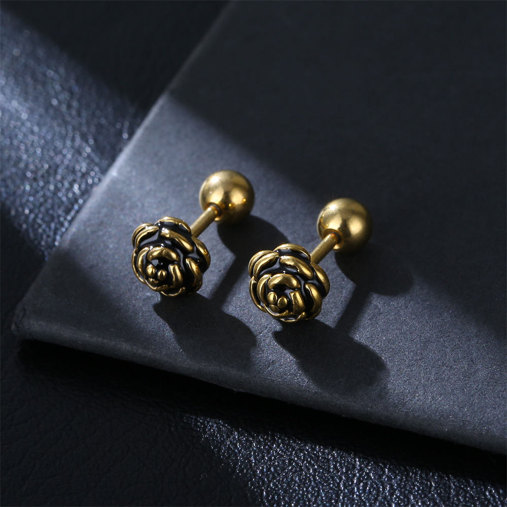 1 Piece Hip-Hop Rose Plating Stainless Steel Ear Studs display picture 3