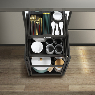 Kitchen Double-Layer Drawer-Type Seasoning Basket Household Kitchen Cabinet Pull-Out Dish Rack Storage Basket