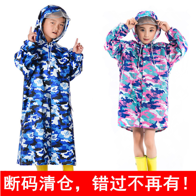Children's Clearance Long Camouflage Raincoat for Boys and Girls, Eco-Friendly, Odorless, Student-Quality, Thickened and Waterproof Poncho