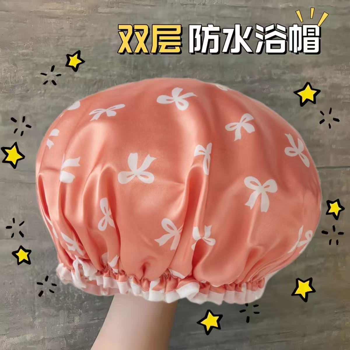 Double-Layer Shower Cap for Women, Waterproof Bathing, Home Kitchen, Oil-Proof Cigarette Head Cover, Girls' Dry Hair Mask, Special Shower Cap for Hair Care