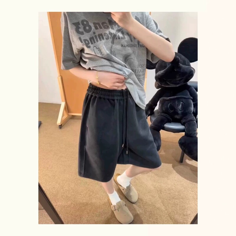 Washed Black Distressed Shorts for Men, Summer American-Style Casual Straight-Leg Mid-Length Pants, Cleanfit Basketball Sports Shorts Washed Black Distressed Shorts for Men, Summer American-Style Casual Straight-Leg Mid-Length Pants, Cleanfit Basketball Sports Shorts