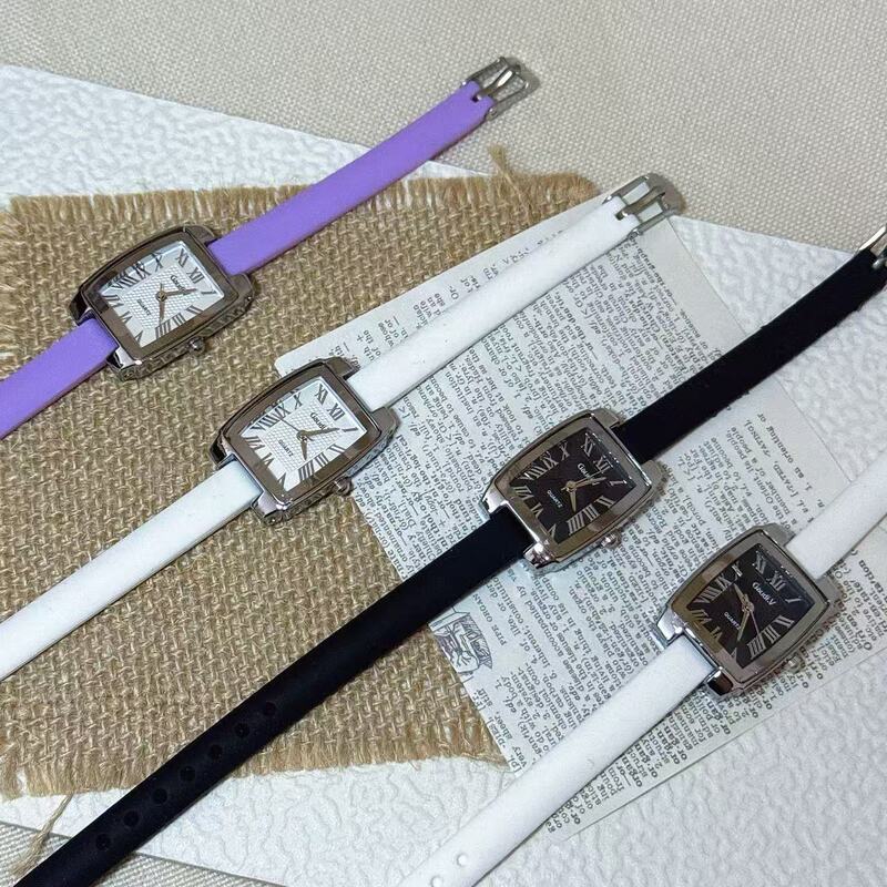 Gaodiwei Retro Square Roman Scale Quartz Watch, Stainless Steel Case, Leather Strap, Multi-Color Fashionable and Versatile Gift Gaodiwei Retro Square Roman Scale Quartz Watch, Stainless Steel Case, Leather Strap, Multi-Color Fashionable and Versatile Gift