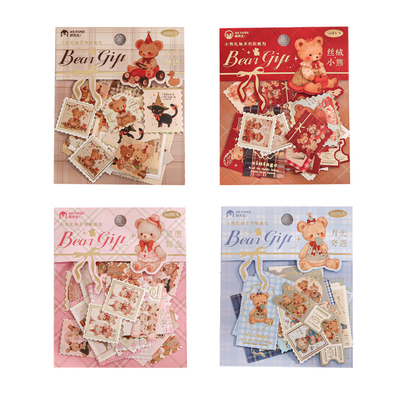 Bolsa de pegatinas de sello bronceado Mr. Paper, regalo de oso, linda pegatina retro, pegatina decorativa de cuenta de mano, pegatina de sellado
