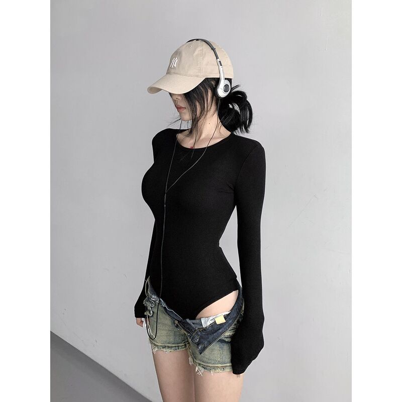 款ins上衣修身百搭欧美风内搭洋气圆领连体衣长袖显瘦T恤打底衫女|undefined