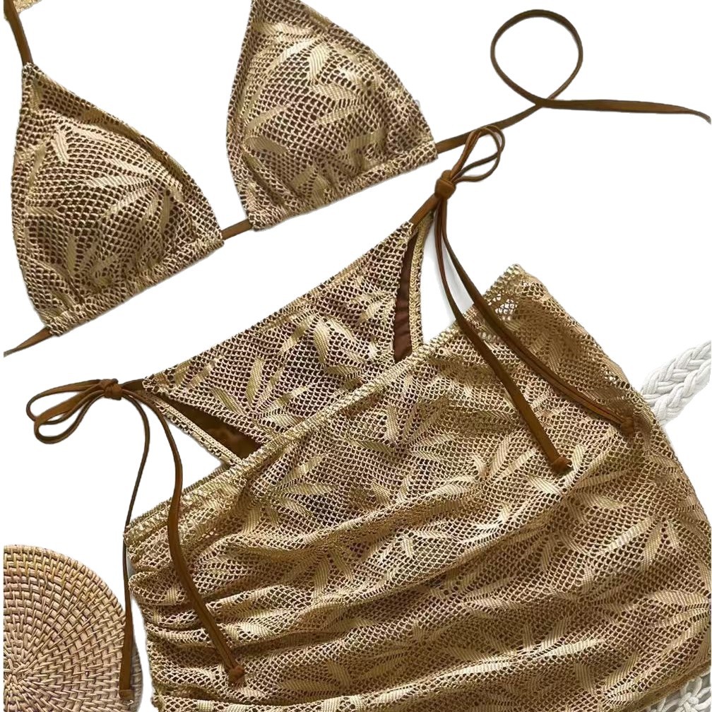 Dameskleding Damesstijl Driedelige bikini Halterbadpak voor vakantie Strand Klaar voor strand en zwembad_voghion.com