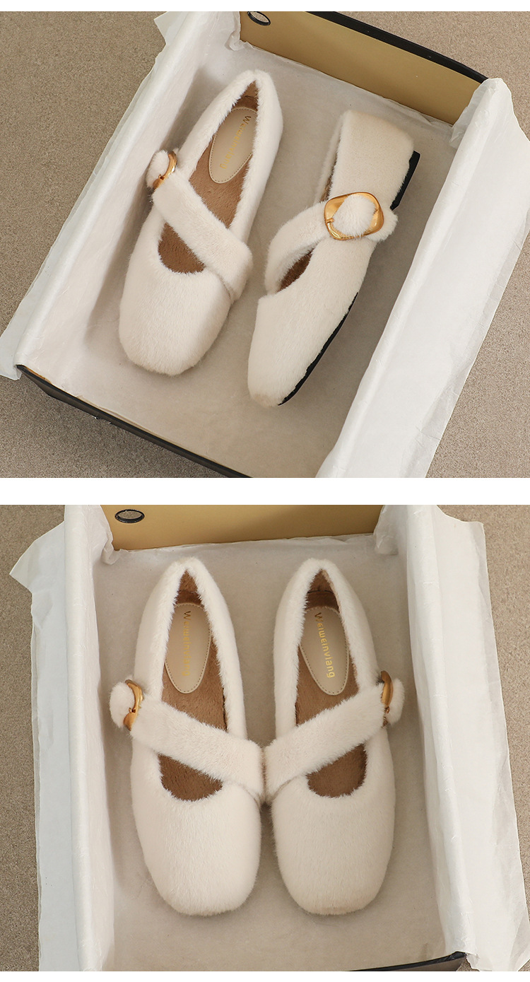 Fury apavi sieviešu virsdrēbēm, 2023. gada jaunās ziemas plīša vienas līnijas apavi ar seklu muti, plakanu zoli_voghion.com