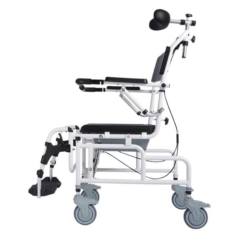 Silla de baño para ancianos con ruedas, silla de ruedas ligera, ducha de ducha, silla de baño de aleación de aluminio, multifuncional con reposabrazos para orinal