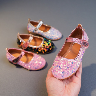 Girls' 2025 Spring New Shiny Soft Sole Medium and Large Children's Princess Leather Shoes Manufacturer Wholesale Velcro Children's Shoes