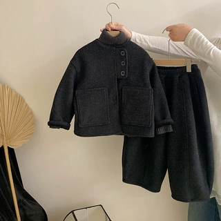 女童韩版冬季新款潮流百搭毛呢加绒外套针织毛衣加绒休闲裤三件套