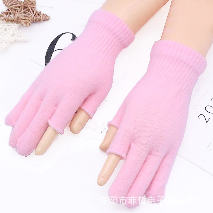 Otoño e invierno lana de punto medio dedo hombres y mujeres Guantes Térmicos de medio dedo fino dedo abierto guantes de estudiante al por mayor