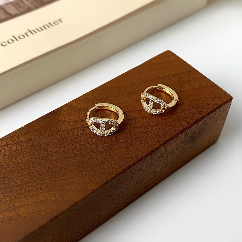 Small and Exquisite Light Luxury High-grade Pig Nose Ear Buckle Earrings Female Niche Design Micro-inlaid Zircon Simple Earrings