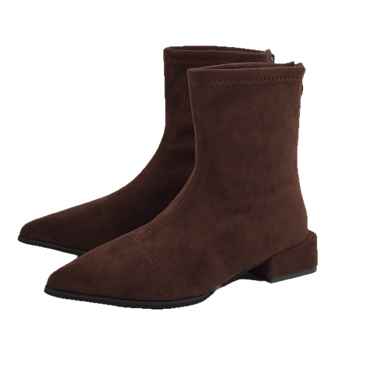 Botines Fruncidos de Punta para Mujer de Terciopelo, Talón Fino, Térmico, para Uso Diario