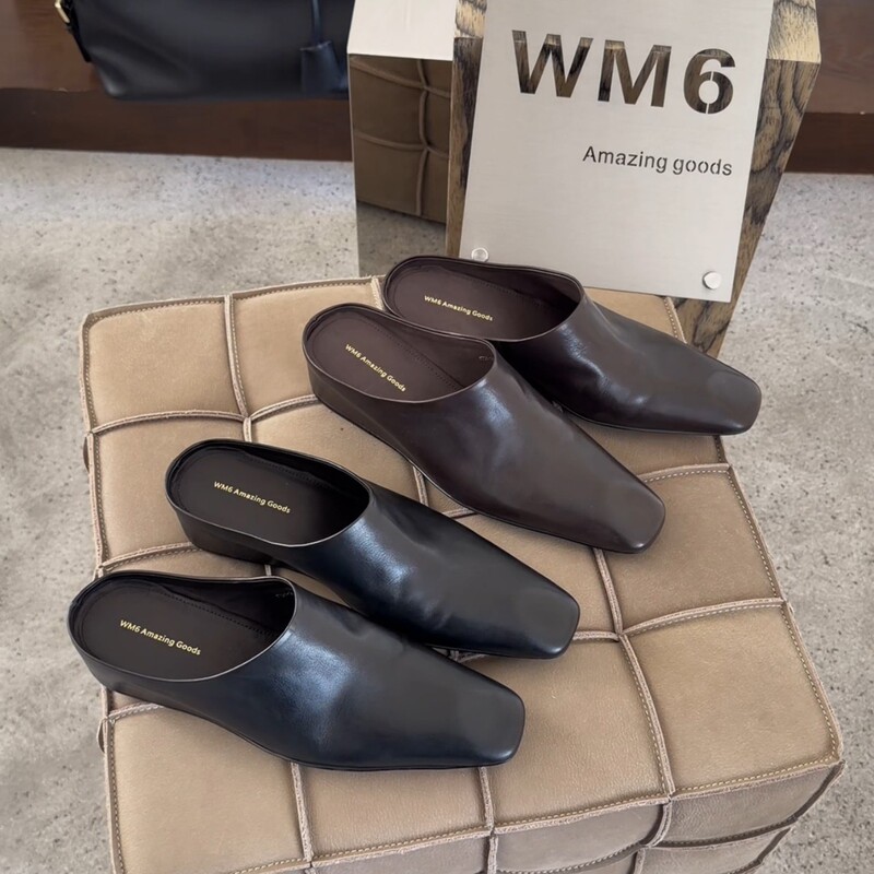 Cowhide Version~2026 New Retro Square-Toe Hidden Heel Mules for Women, Fashionable Casual Slip-On Mules