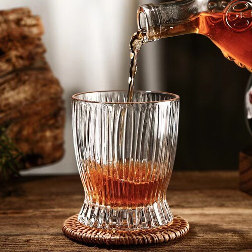 Ins Korean style small slender waist vertical stripe pattern glass cup household personalized water cup milk cup thick Internet celebrity coffee cup