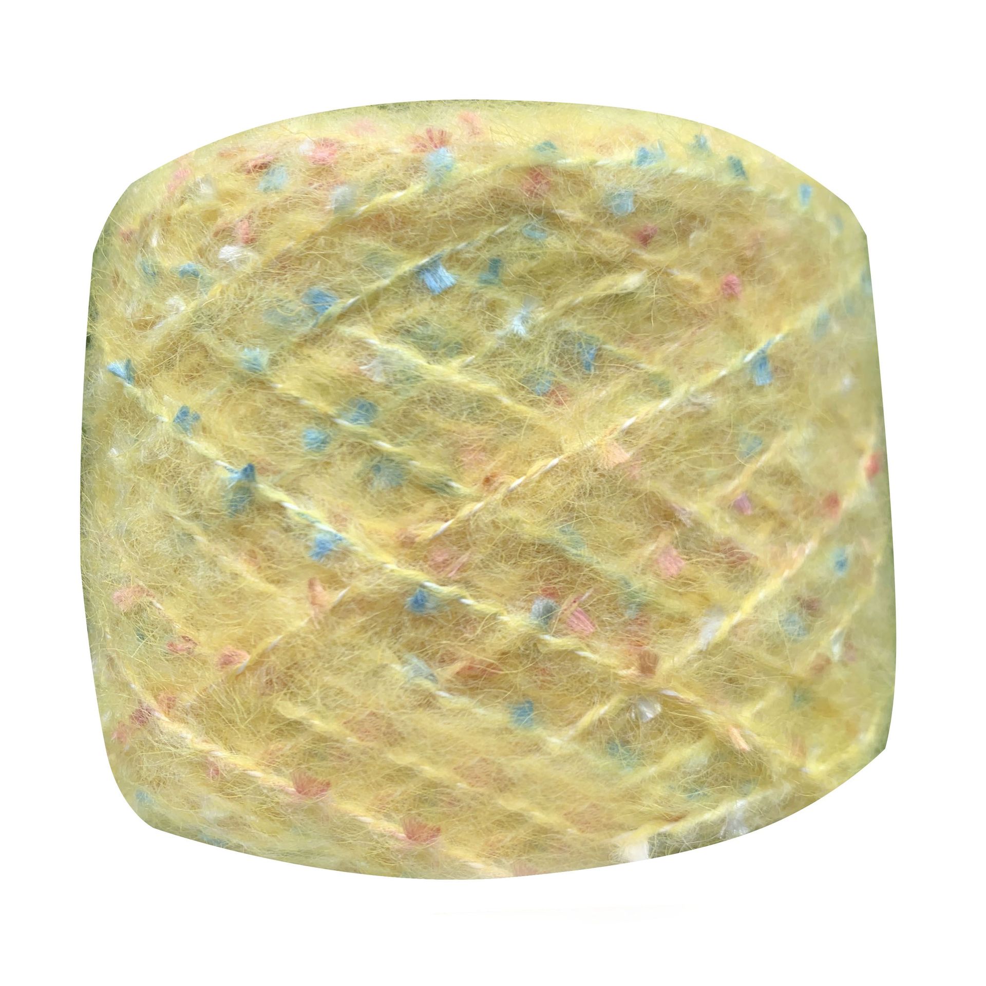 Venta al por mayor de mohair hilo de lentejuelas medio grueso colorido hecho a mano diy ganchillo piel suave suéter bola de lana paquete de material