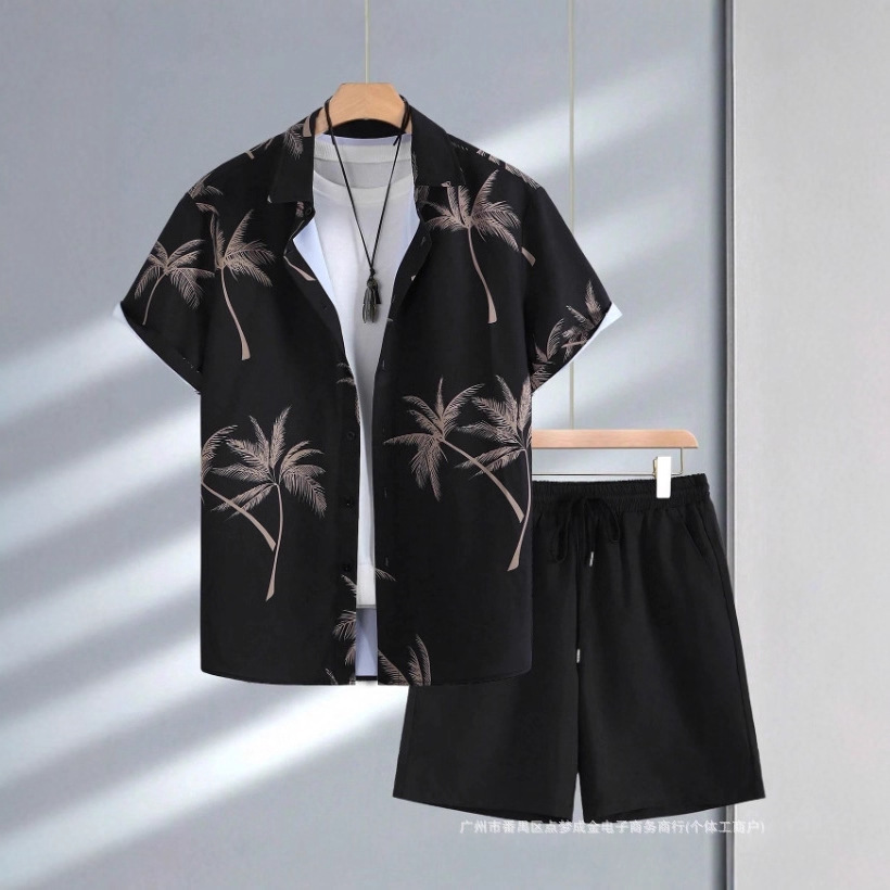 【M8288】Coconut Tree Print Suit Amazon Sports and Leisure 2025 Export Clothing Popular Men's Summer