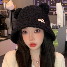 秋冬款韩版渔夫帽 甜美可爱小熊保暖帽子女生 时尚纯色显脸小盆帽