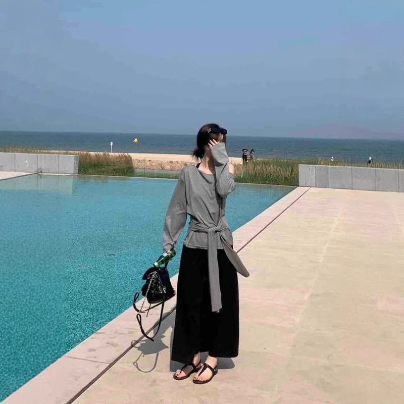 2025秋女装新款韩系简约慵懒风工字背心裙绑带宽松T恤两件套98032|undefined