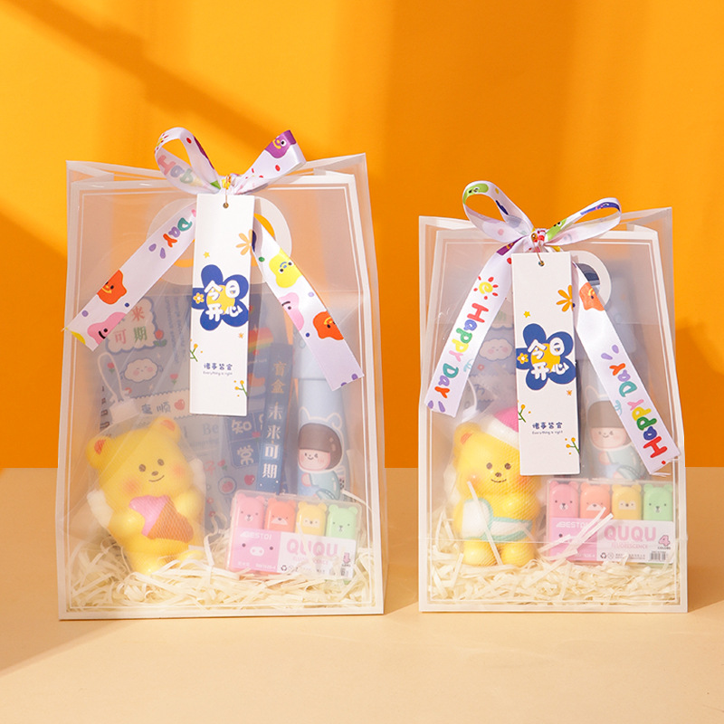 Bolsa de Regalo Creativa para la Vuelta al Cole, Bolsa de Regalo de Papelería, Bolsa de Regalo Transparente de Plástico de Alta Gama, Bolsa de Regalo