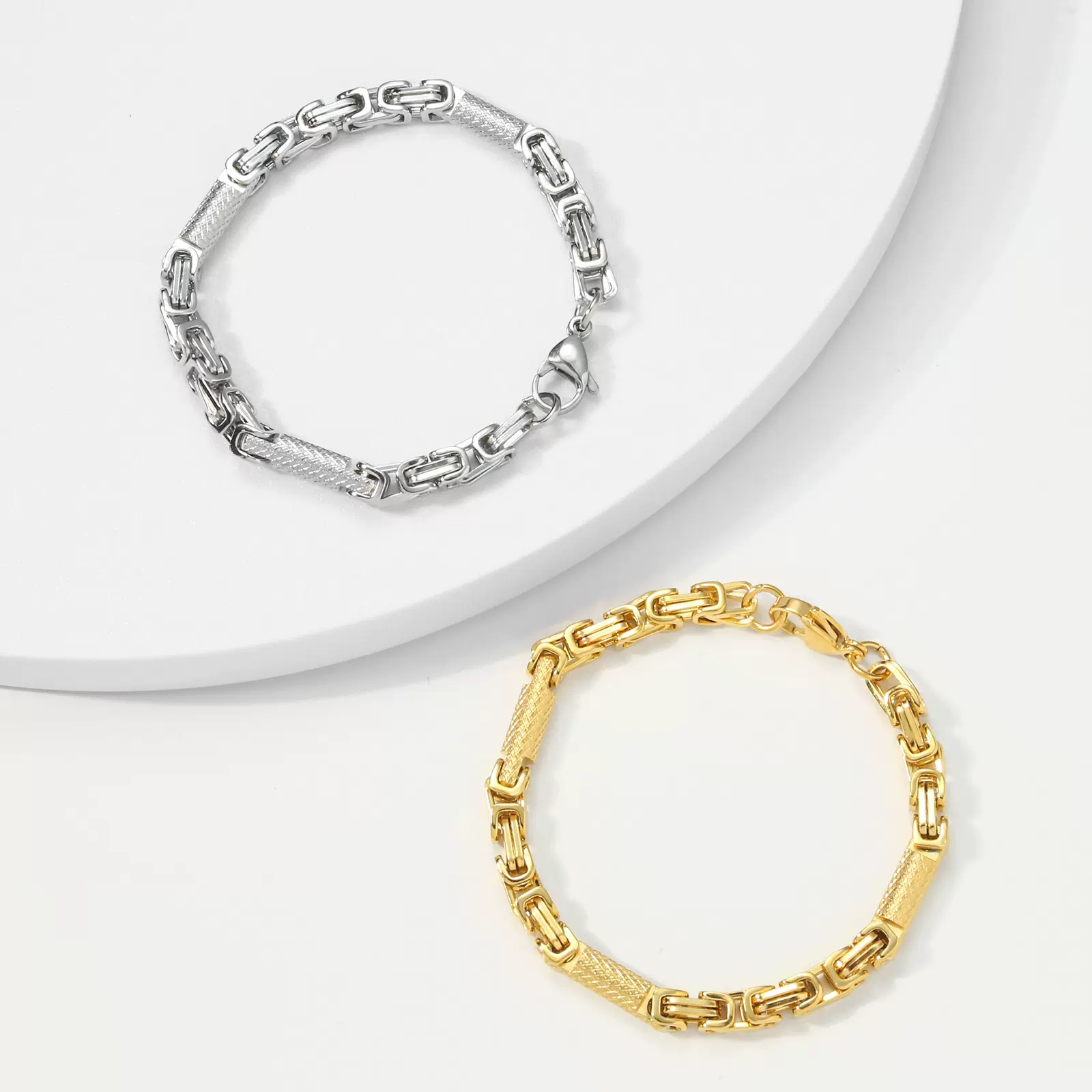 男士电镀HipHop潮男个性手链男式钛钢不掉色手环含项链套装